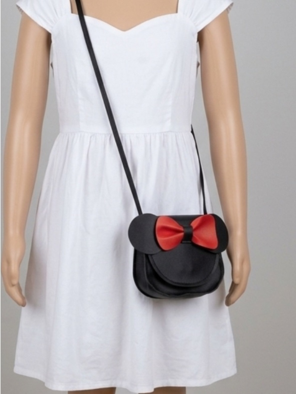 Kids Black Crossbody Bag with Red Bow - Minie Mouse Ears Design